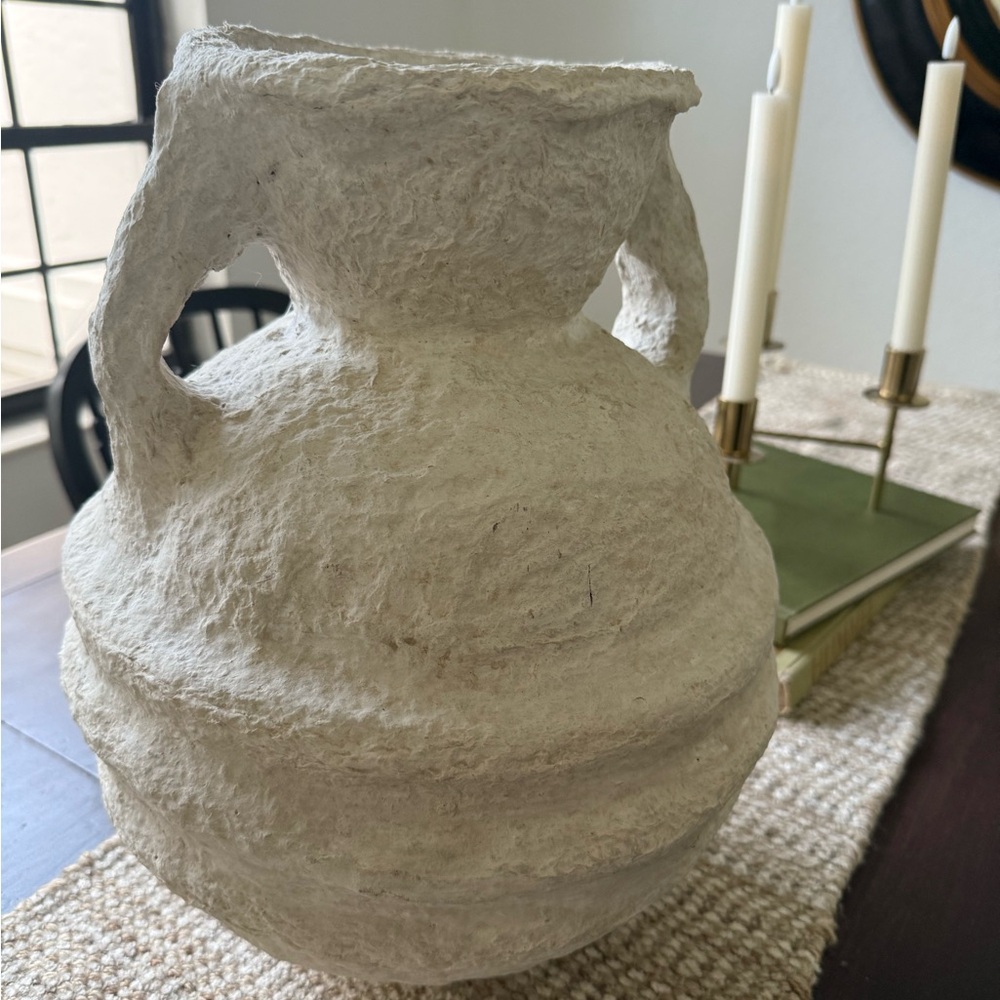 Textured White Decorative Vase Modern Rustic Vase Urn with 2 Handles Paper Mache